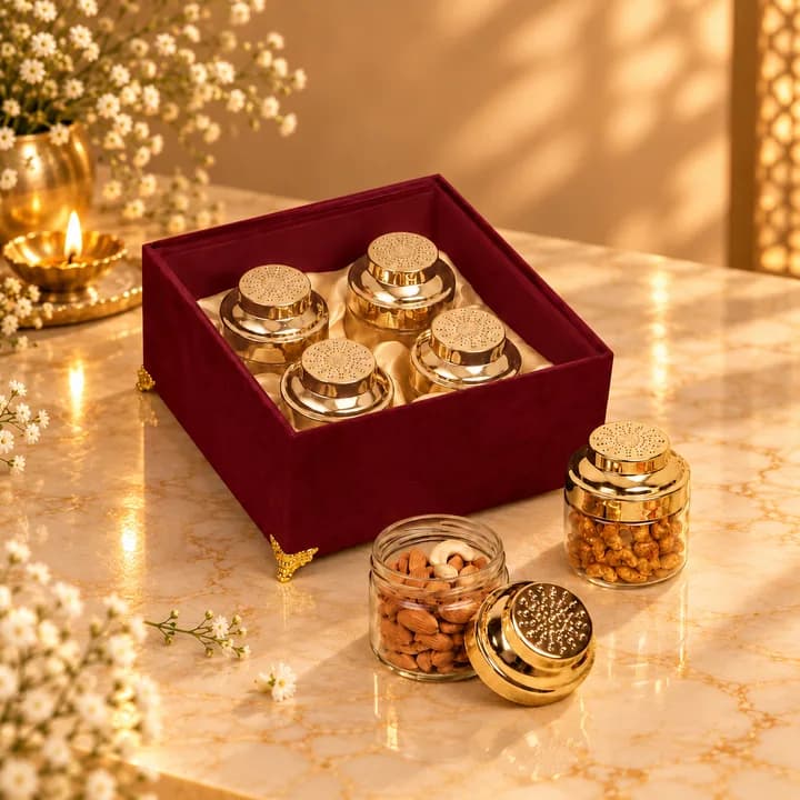 Royal Crimson Red Velvet 4-Jar Luxury Festive Gift Hamper Box — 1