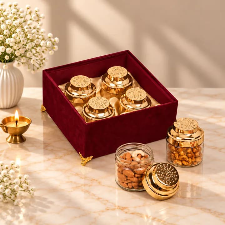 Royal Crimson Red Velvet 4-Jar Luxury Festive Gift Hamper Box — 2