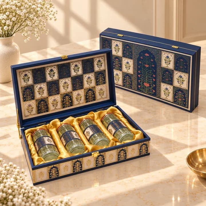 Royal Blue Mosaic 4-Jar Luxury Festive Hamper Box — 3