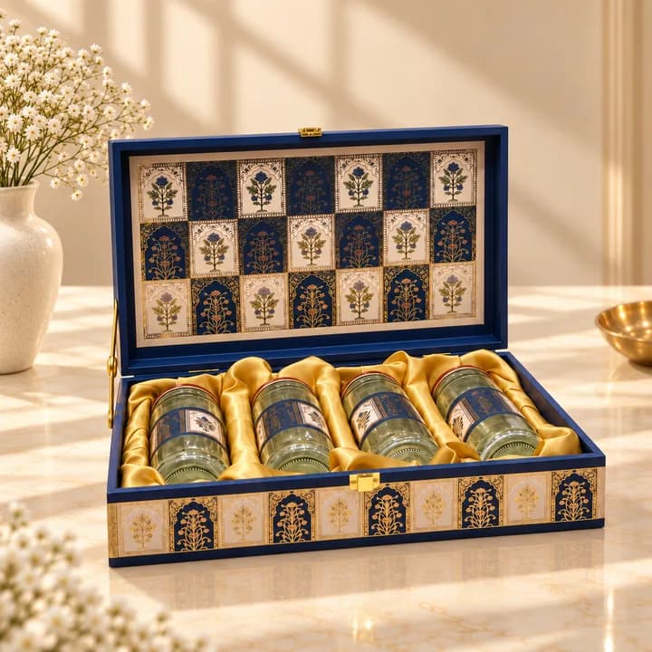 Royal Blue Mosaic 4-Jar Luxury Festive Hamper Box — 1