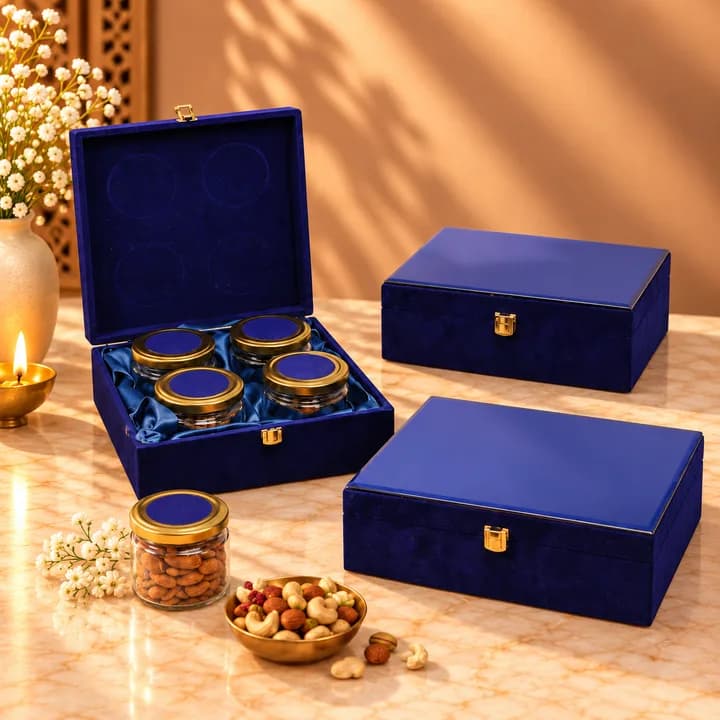 Royal Blue Velvet 4-Jar Luxury Festive Gift Box — 3