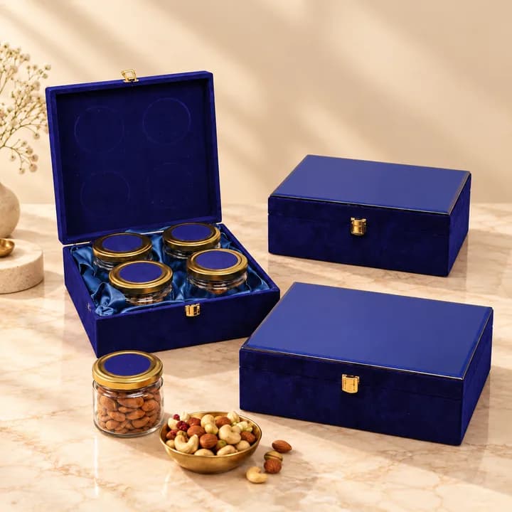 Royal Blue Velvet 4-Jar Luxury Festive Gift Box — 1
