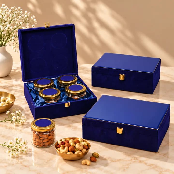 Royal Blue Velvet 4-Jar Luxury Festive Gift Box — 2