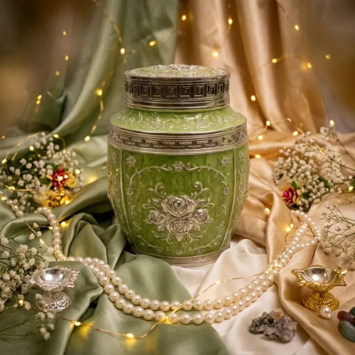Luxury  Floral Silver Finish Storage Jar with Lid (7 x 5 Inch) — 1