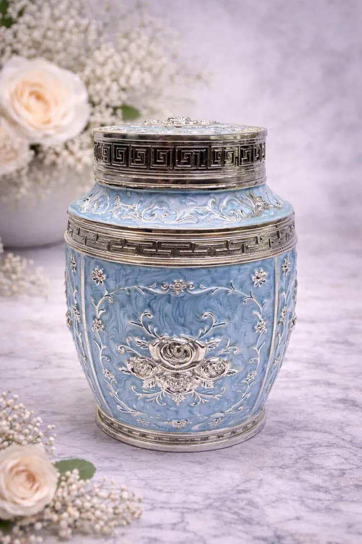 Luxury  Floral Silver Finish Storage Jar with Lid (7 x 5 Inch) — 3