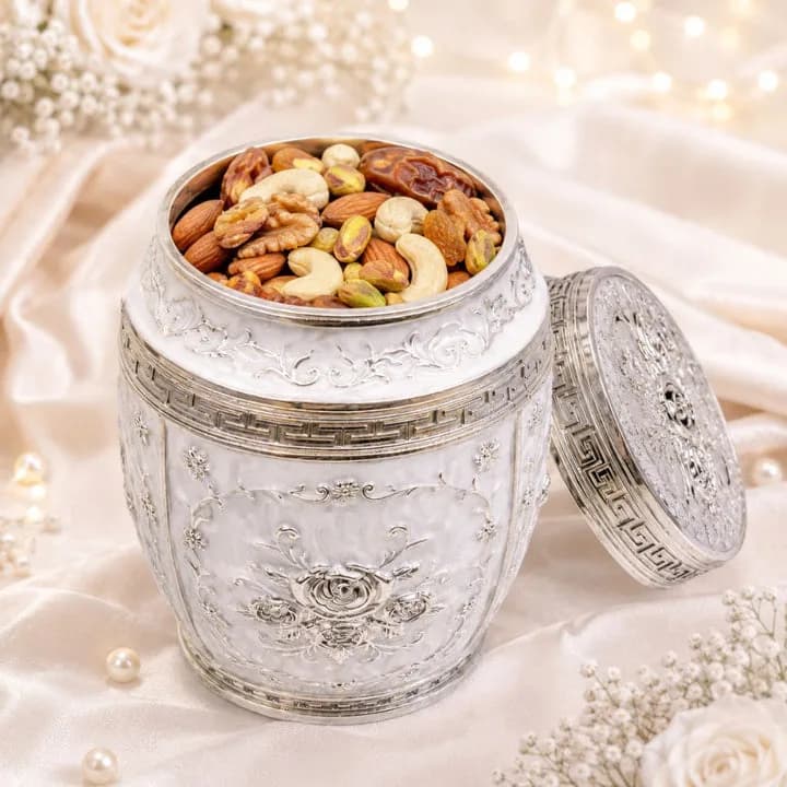 Luxury  Floral Silver Finish Storage Jar with Lid (7 x 5 Inch) — 4