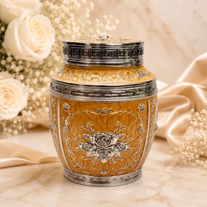 Luxury  Floral Silver Finish Storage Jar with Lid (7 x 5 Inch) — 6
