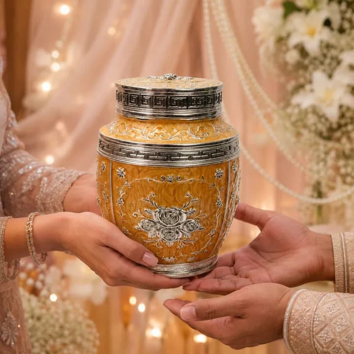 Luxury  Floral Silver Finish Storage Jar with Lid (7 x 5 Inch) — 5
