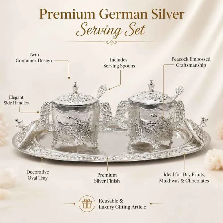 German Silver White Peacock Container Set with Tray — 5