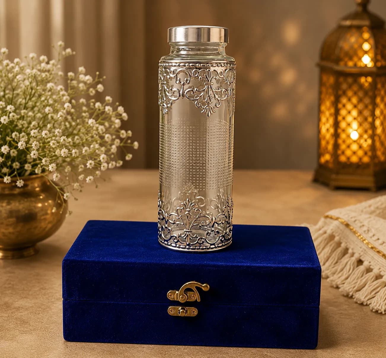 BG| Royal German Silver Designer Glass Water Bottle – Luxury Gift Box — 1