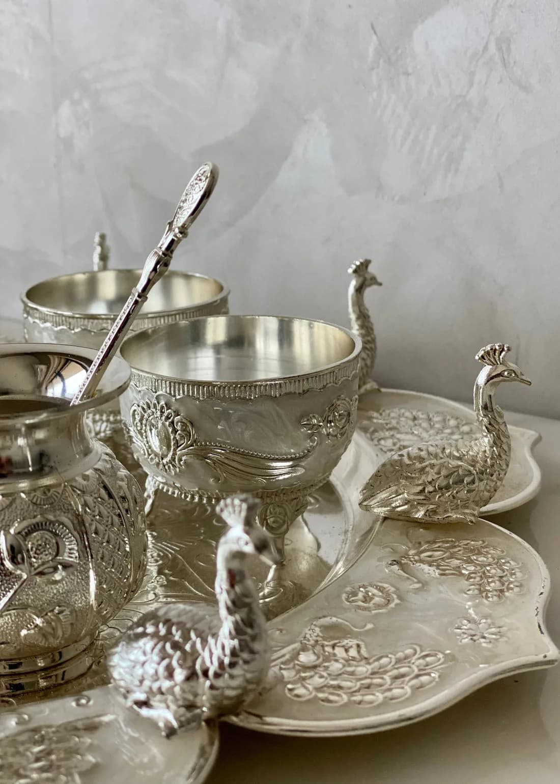 Festival silver Pooja peacock thali — 5