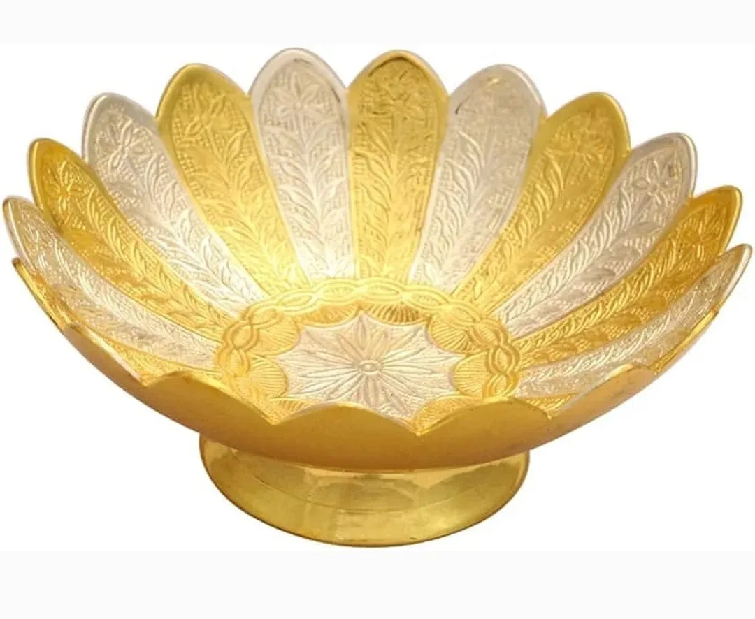 LAMANSH Golden Silver Plated Metal Bowl set for Gifting 🎁 | German Silver Gold Floral Bowl set in velvet box for Weddin — 3