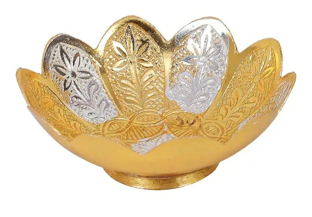 LAMANSH Golden Silver Plated Metal Bowl set for Gifting 🎁 | German Silver Gold Floral Bowl set in velvet box for Weddin — 4
